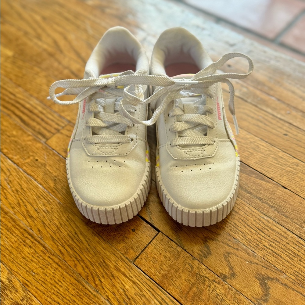 Puma Kids Sneakers - White with Pink and Yellow Accents